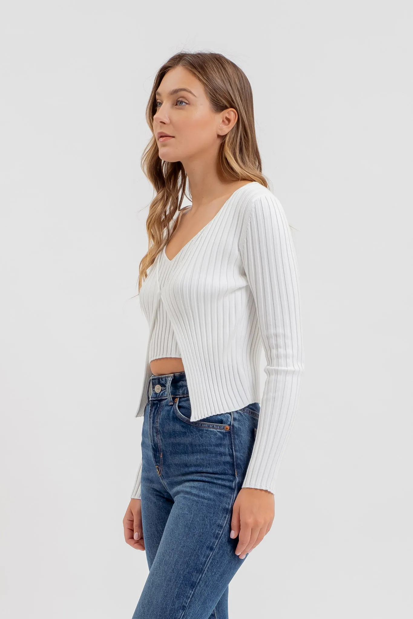 LONG SLEEVE TWOFER RIBBED SWEATER