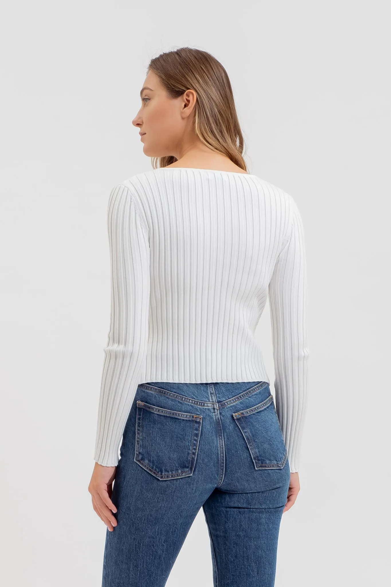LONG SLEEVE TWOFER RIBBED SWEATER
