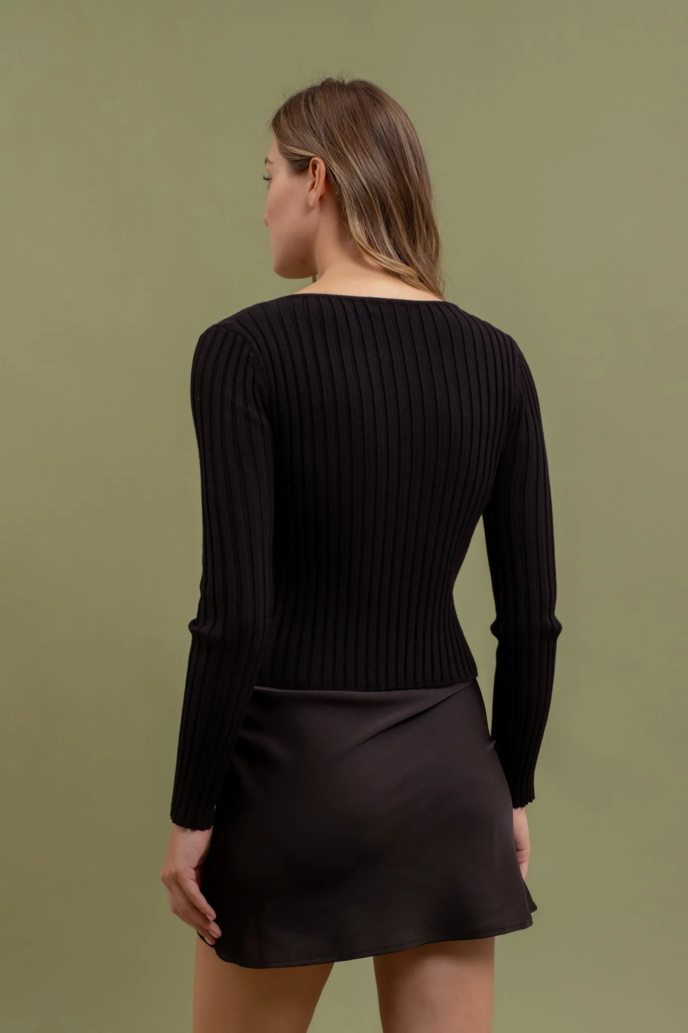 LONG SLEEVE TWOFER RIBBED SWEATER