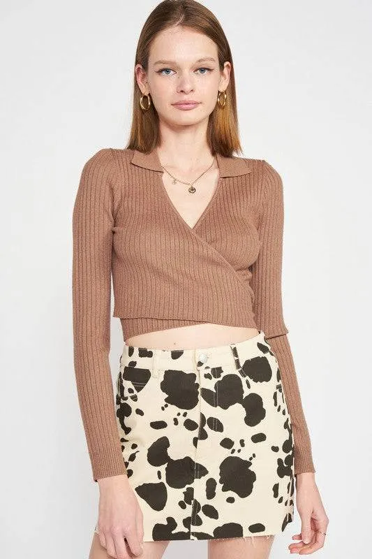 LONG SLEEVE WRAPPED CROP TOP