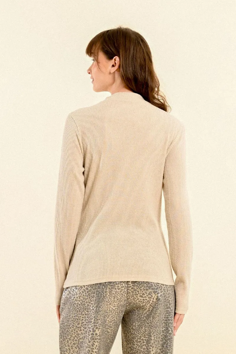 LONG-SLEEVED RIBBED KNIT SWEATER