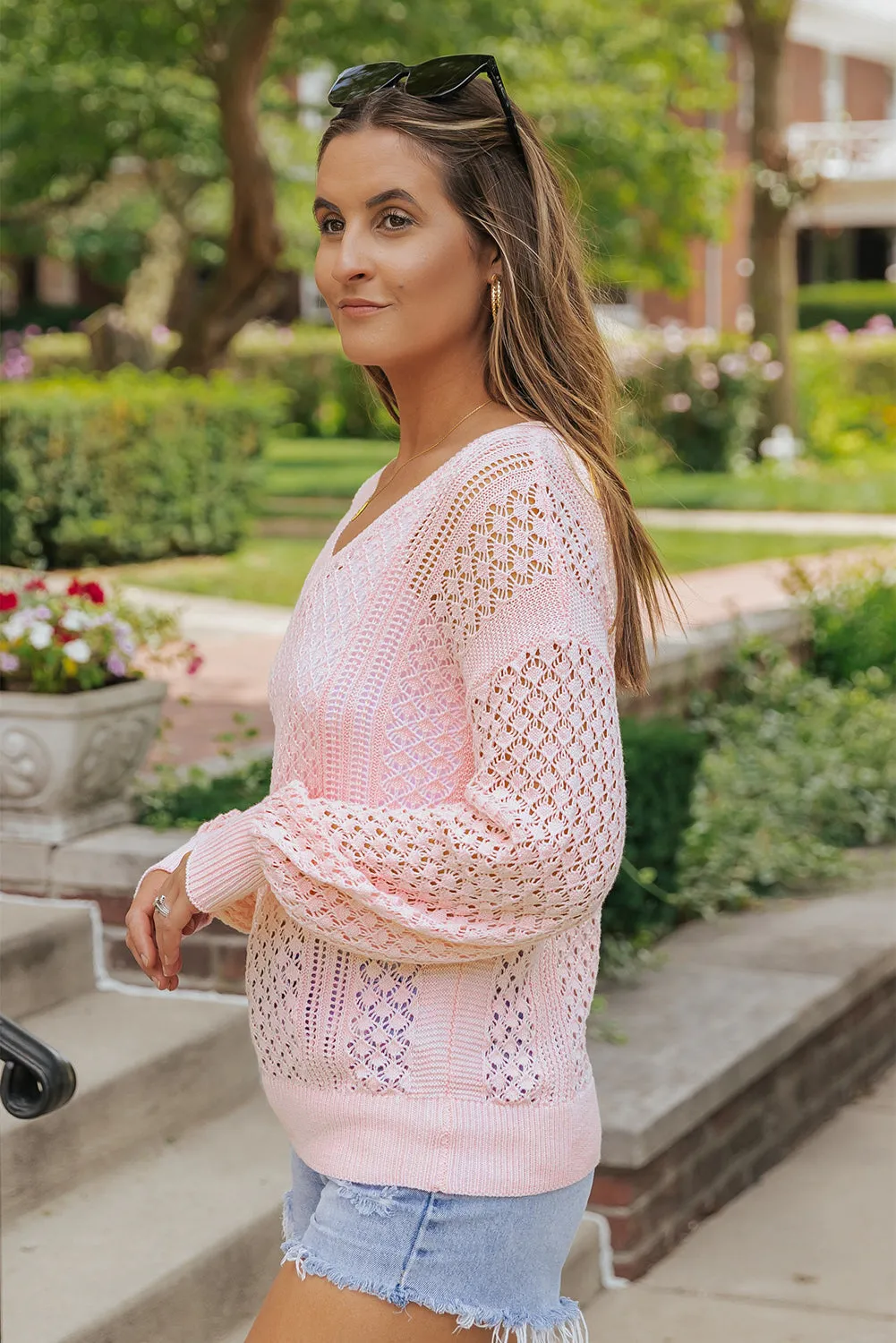 Loose Knit Ribbed V Neck Sweater