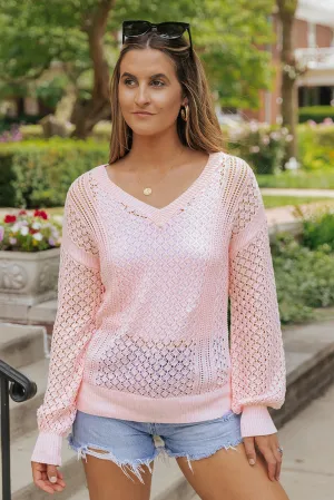 Loose Knit Ribbed V Neck Sweater