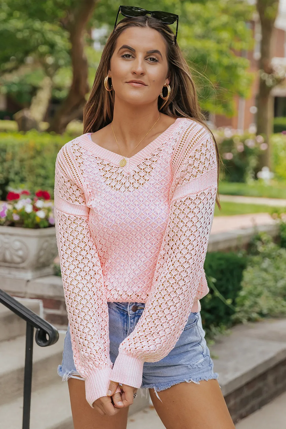 Loose Knit Ribbed V Neck Sweater
