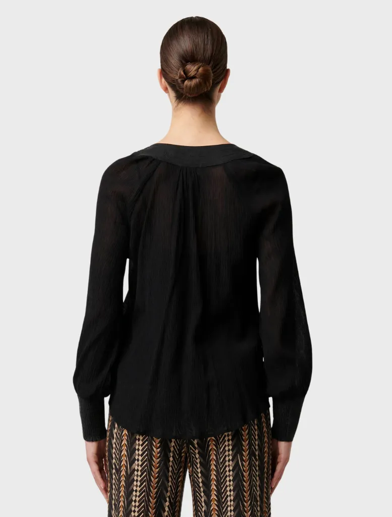 Lucent Crinkle Cotton Silk Blouse - Black