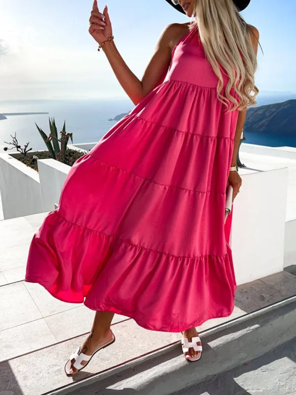 Maxi Dress with Halter Neckline and Tiered Design