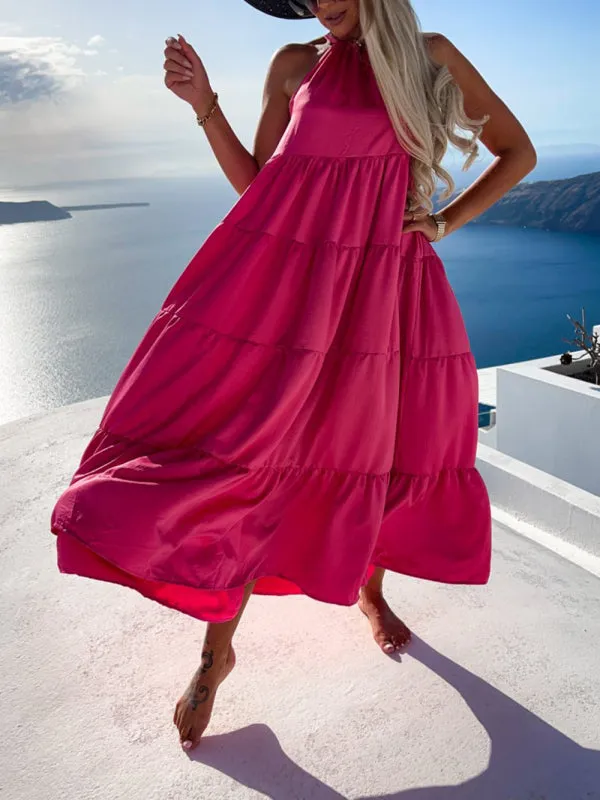 Maxi Dress with Halter Neckline and Tiered Design
