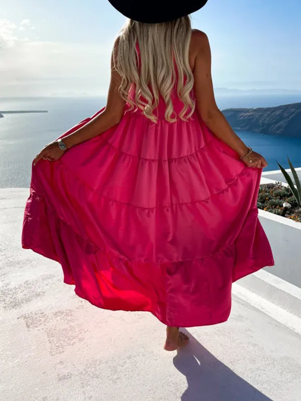Maxi Dress with Halter Neckline and Tiered Design