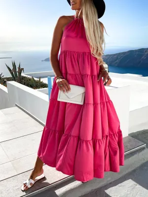 Maxi Dress with Halter Neckline and Tiered Design