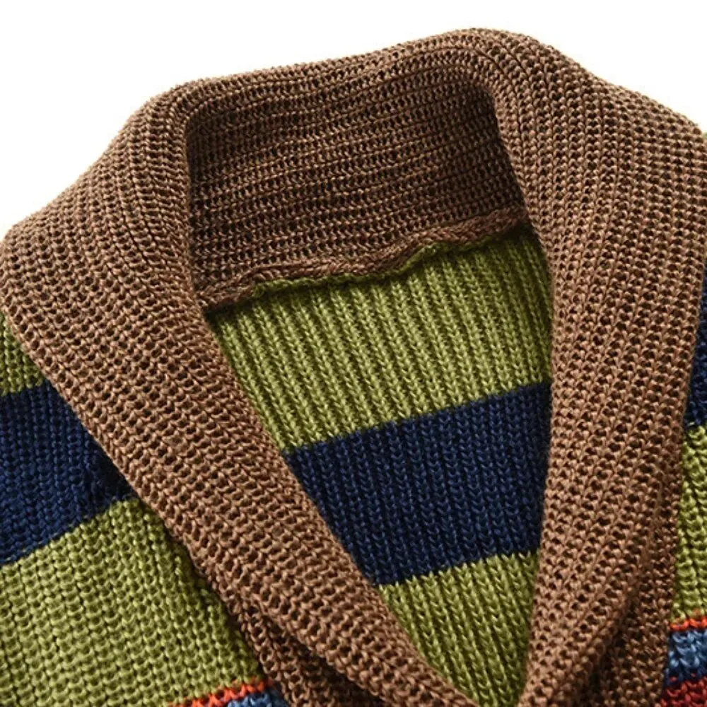 Men's Autumn Winter Cardigans Rainbow Stripe Pattern Coat