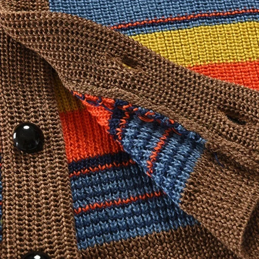 Men's Autumn Winter Cardigans Rainbow Stripe Pattern Coat