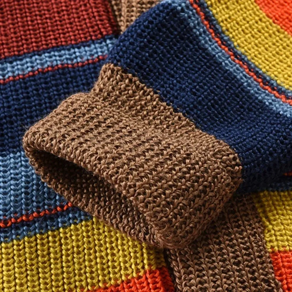 Men's Autumn Winter Cardigans Rainbow Stripe Pattern Coat