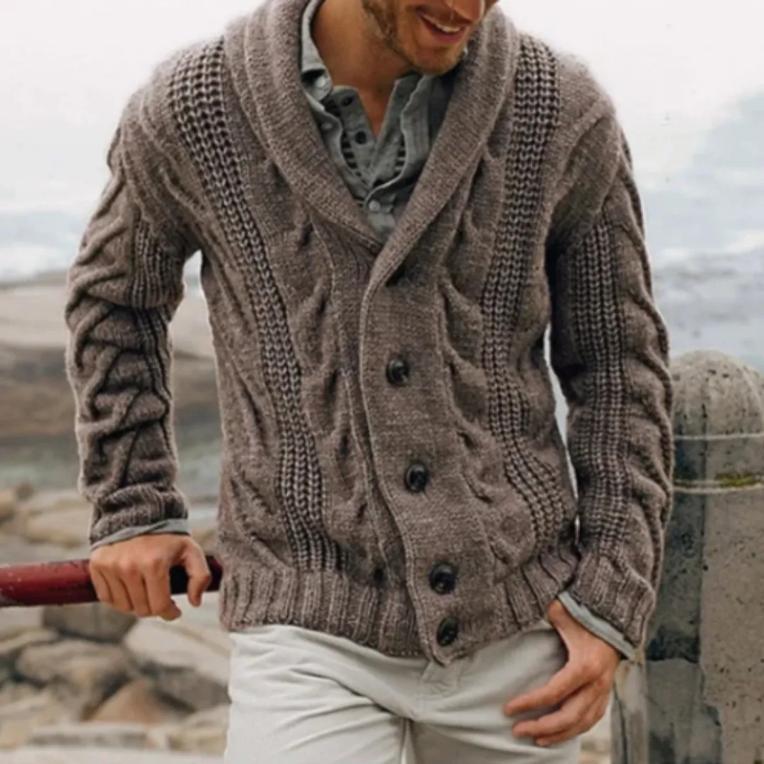 Men's Winter Cable Knit Cardigan | Long