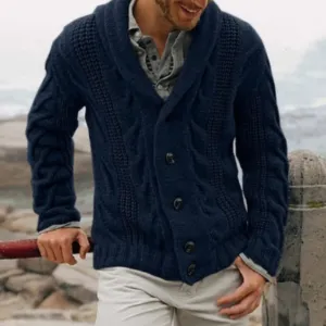 Men's Winter Cable Knit Cardigan | Long