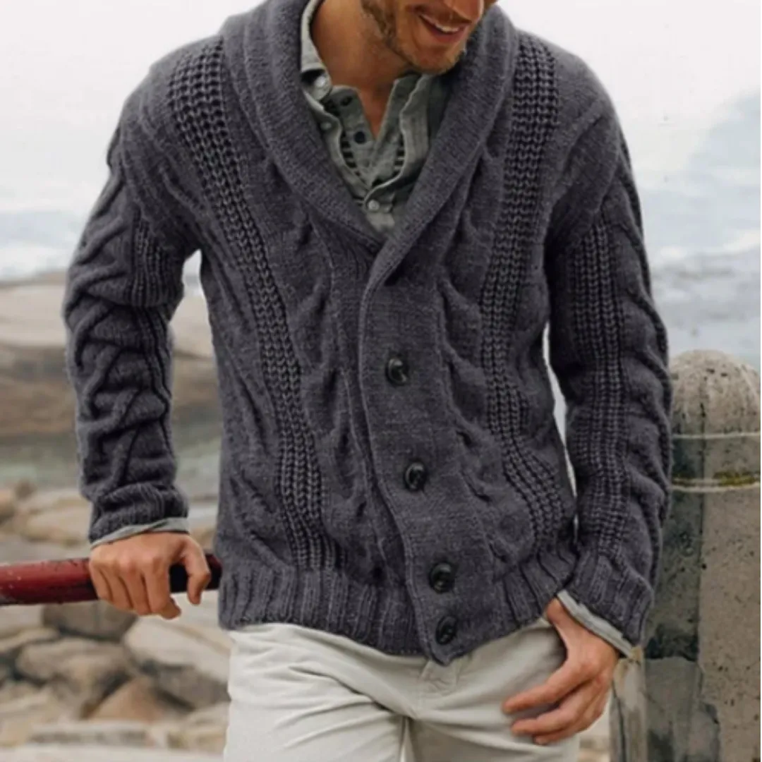 Men's Winter Cable Knit Cardigan | Long