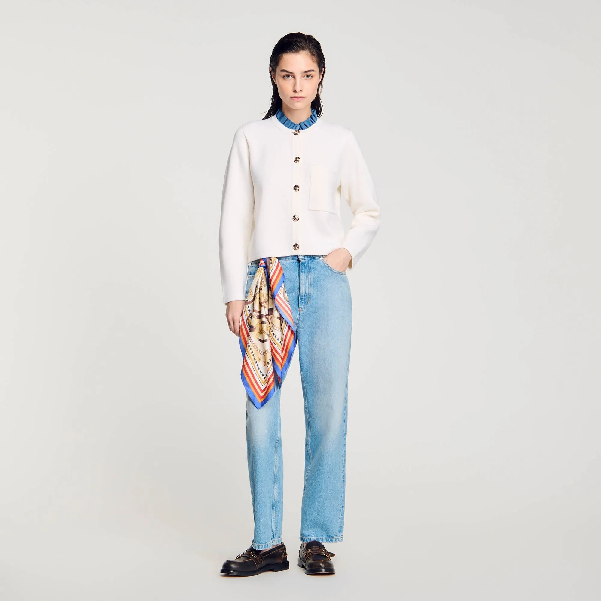 Meunier High-Neck Cardigan Ecru