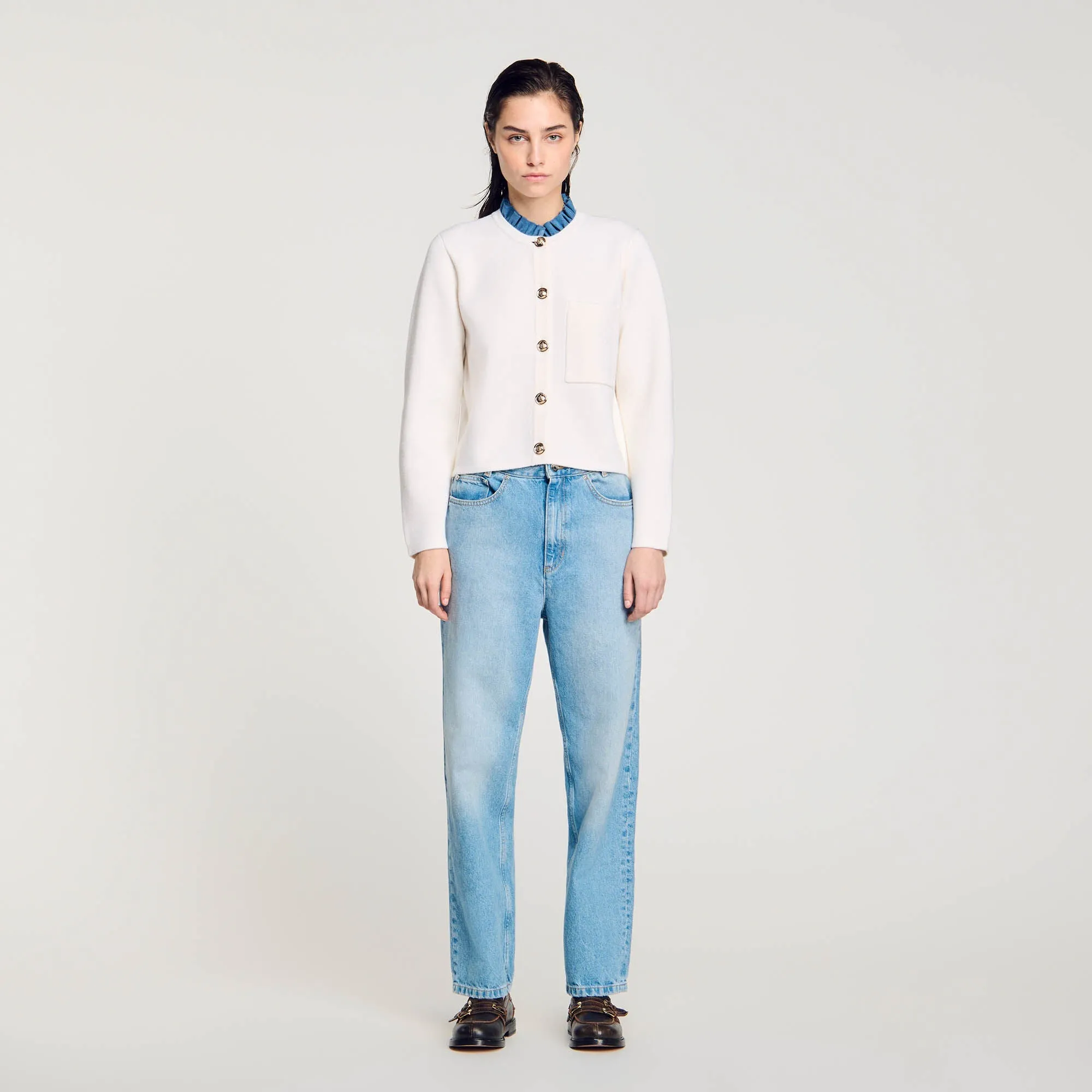 Meunier High-Neck Cardigan Ecru