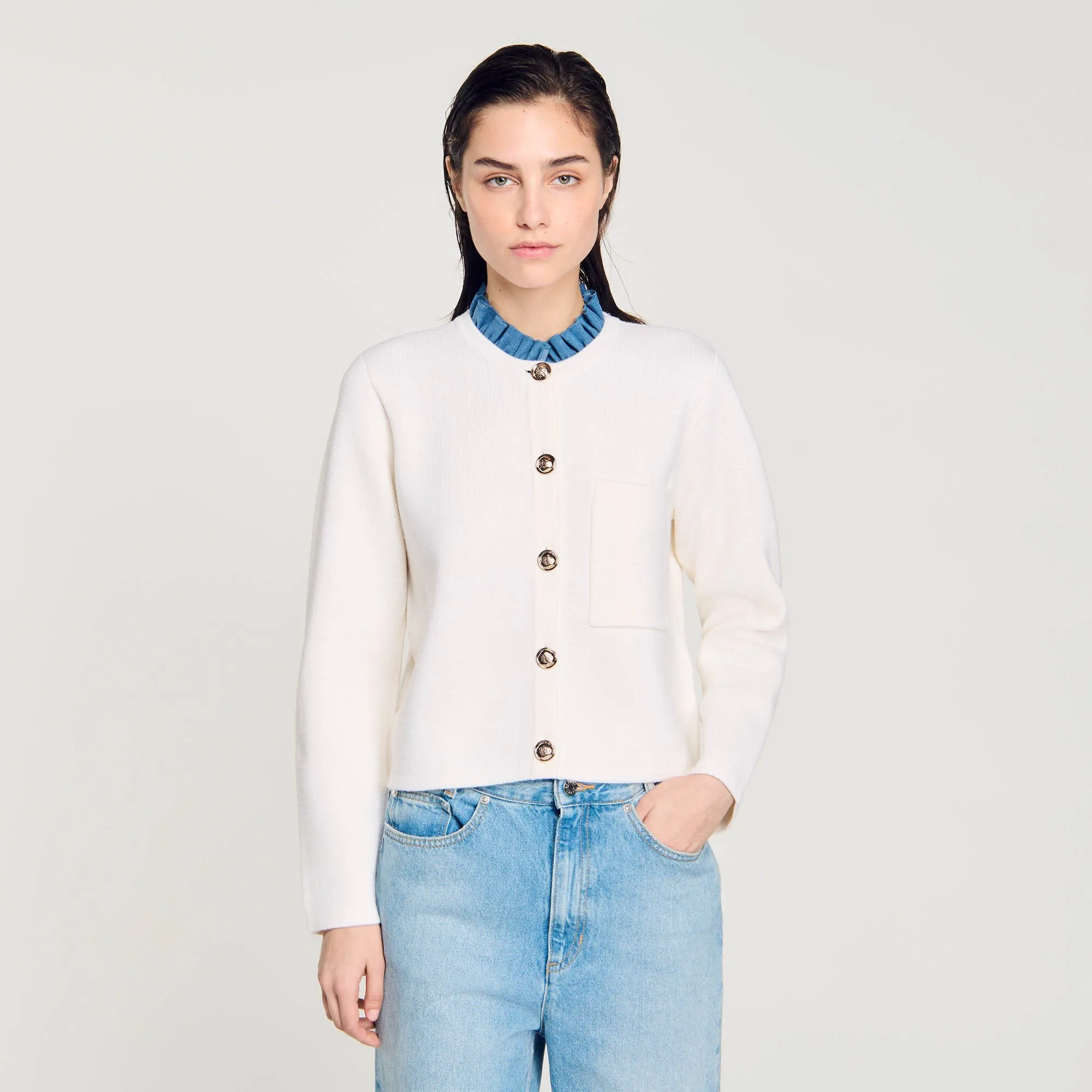 Meunier High-Neck Cardigan Ecru