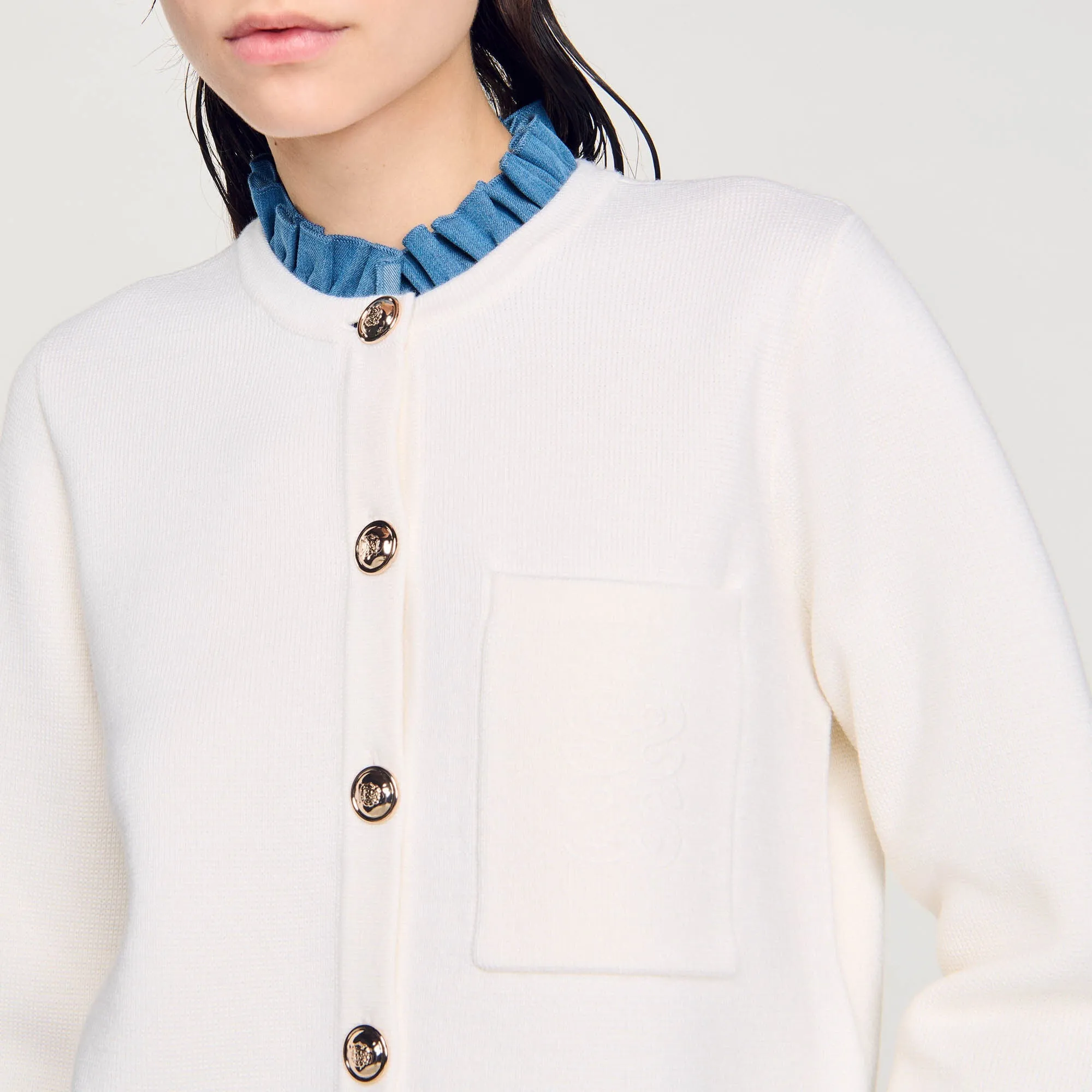 Meunier High-Neck Cardigan Ecru