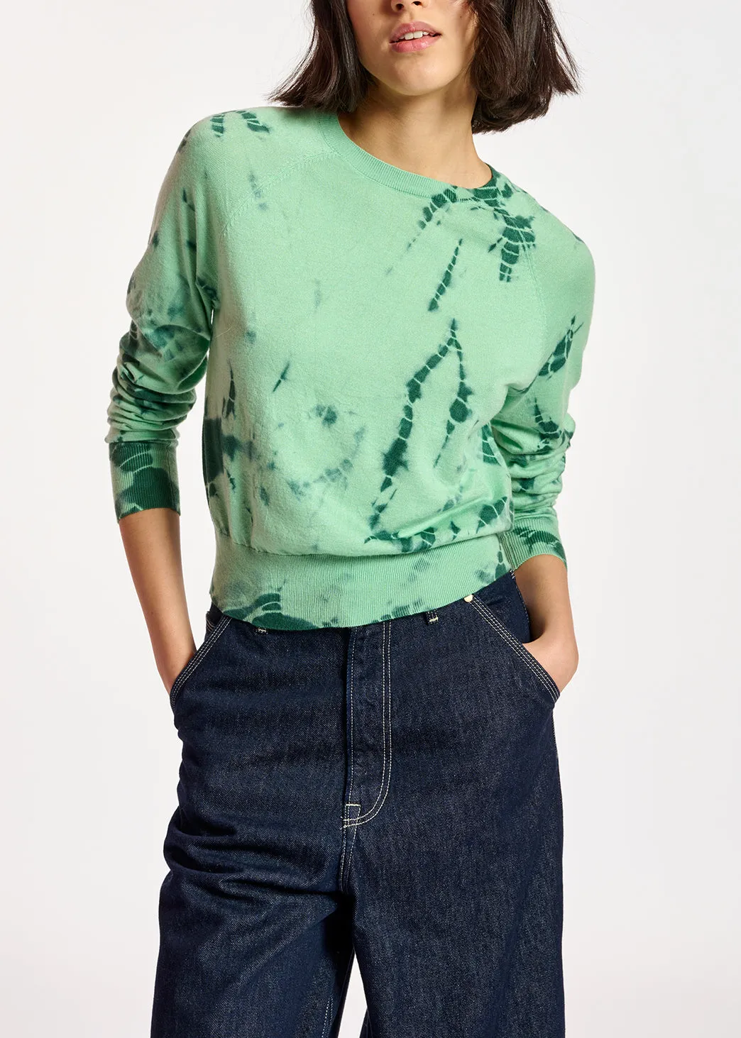 Mint green and dark green tie-dye sweater