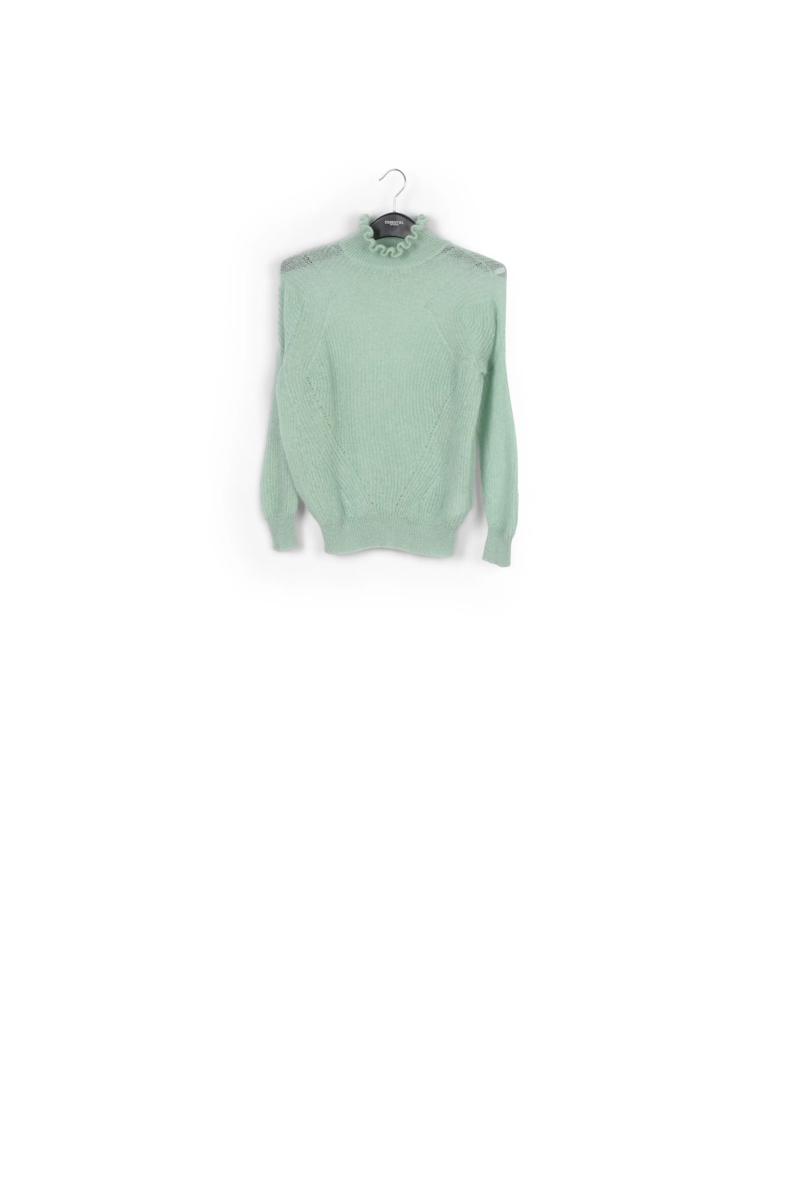 Mint green knit with high ruffled collar