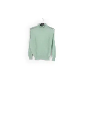 Mint green knit with high ruffled collar