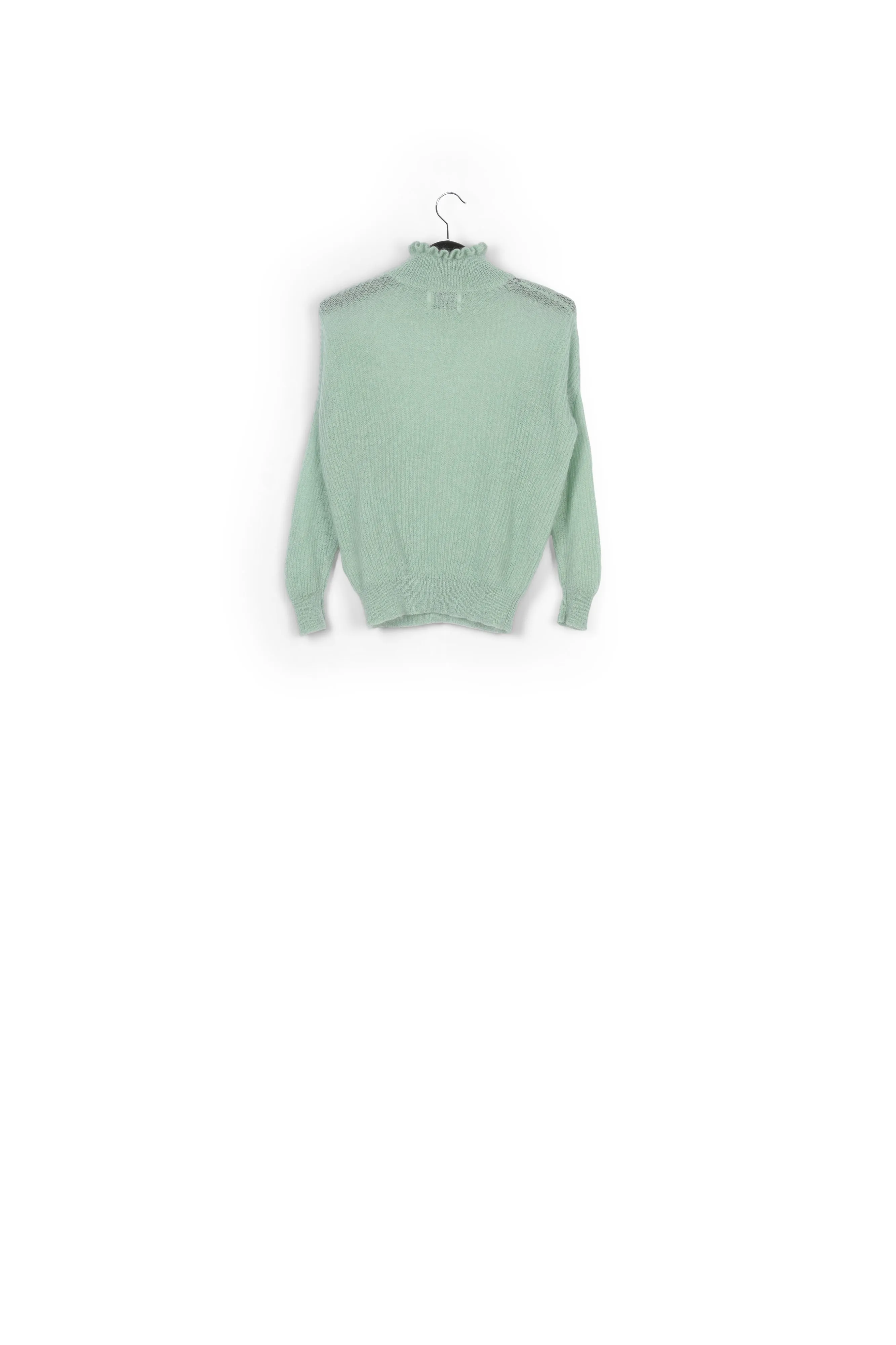 Mint green knit with high ruffled collar