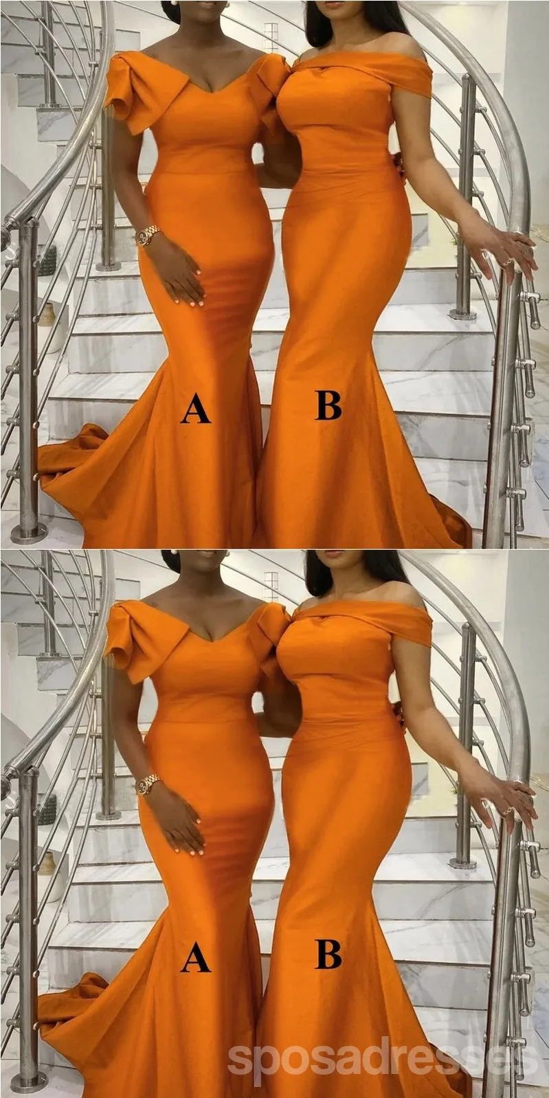 Mismatched Orange Mermaid Cheap Long Bridesmaid Dresses,WG1627
