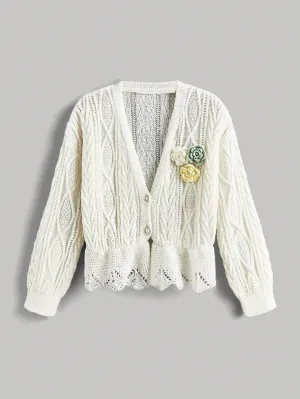 MOD Women's Casual Elegant 3D Floral Decor Cardigan