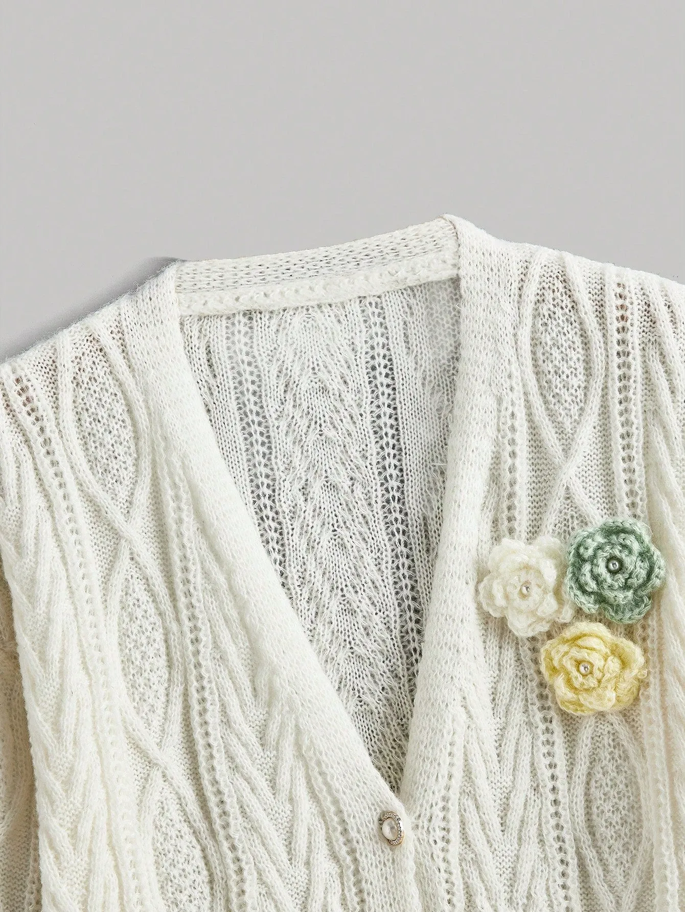 MOD Women's Casual Elegant 3D Floral Decor Cardigan