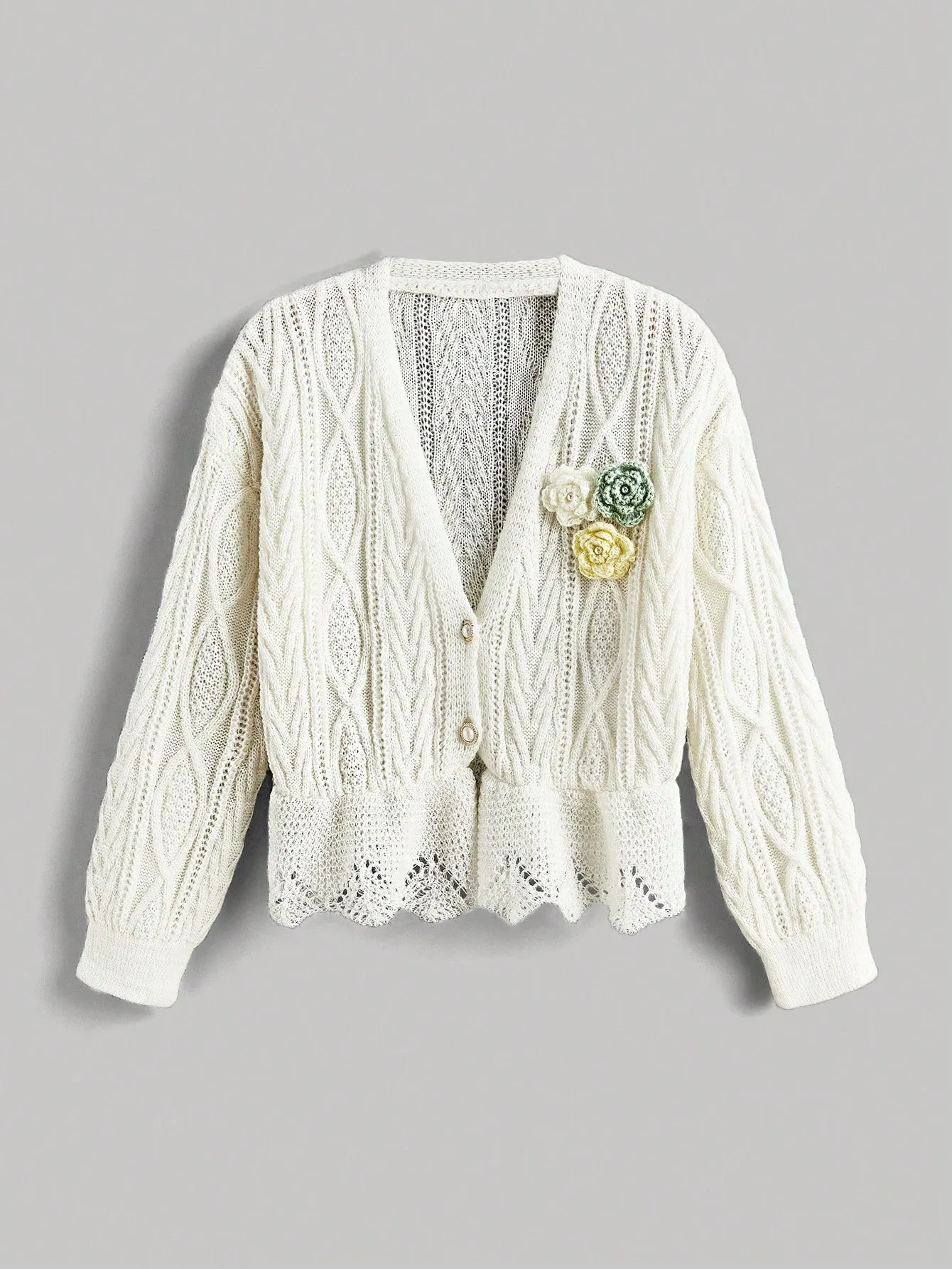 MOD Women's Casual Elegant 3D Floral Decor Cardigan