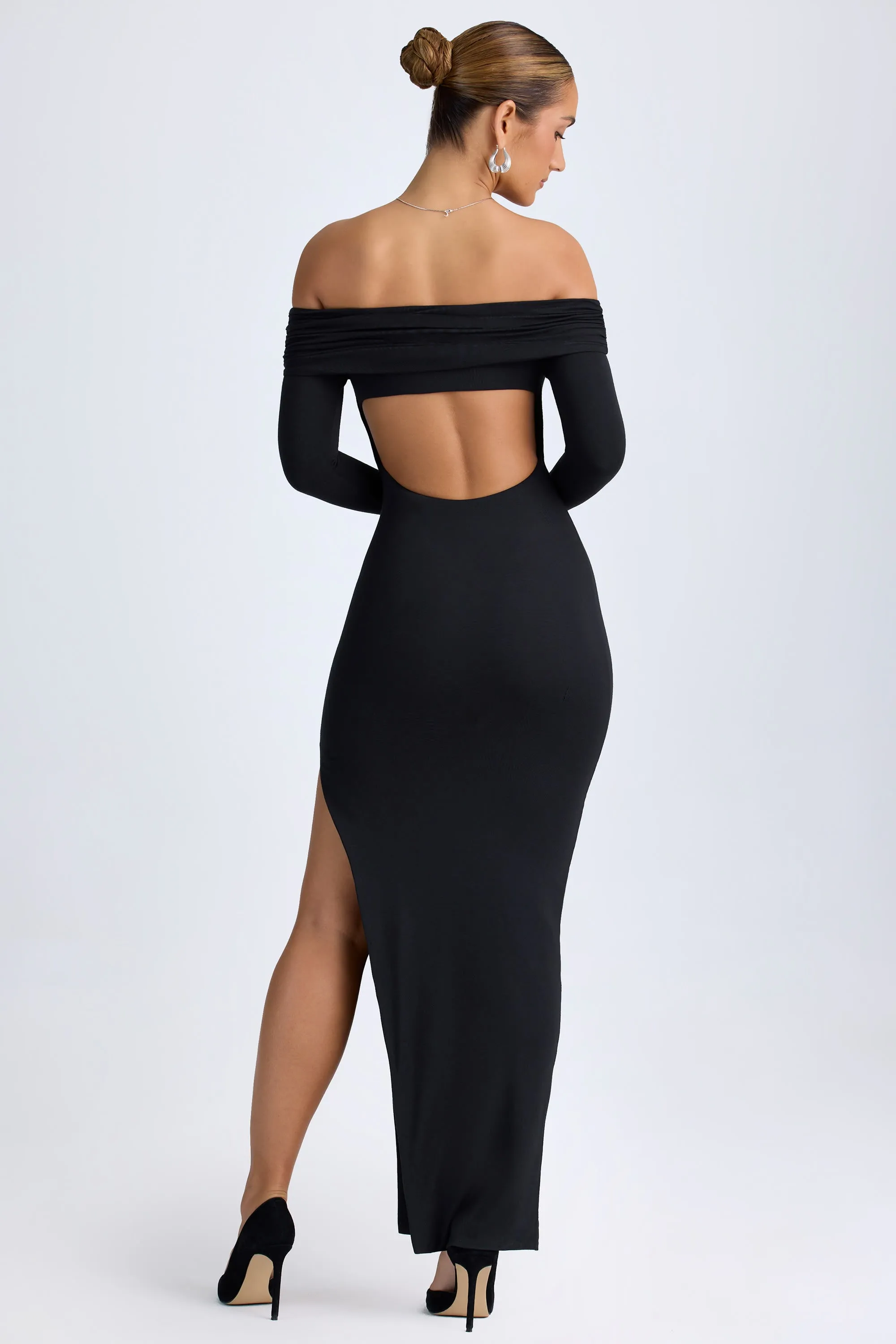 Modal Off-Shoulder Open-Back Maxi Dress in Black