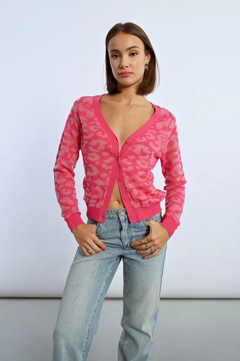 Molly Bracken Pink Leopard Print Cardigan