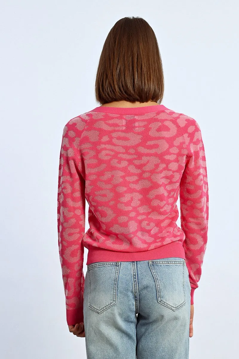 Molly Bracken Pink Leopard Print Cardigan