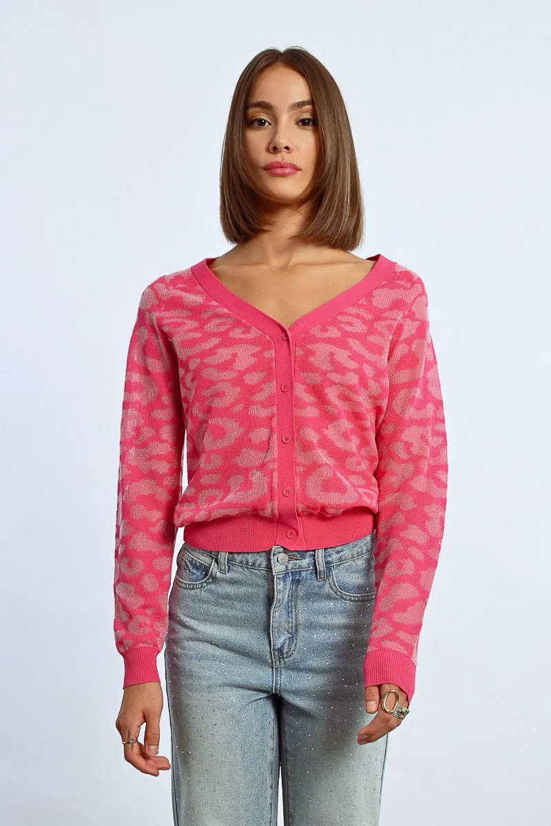 Molly Bracken Pink Leopard Print Cardigan