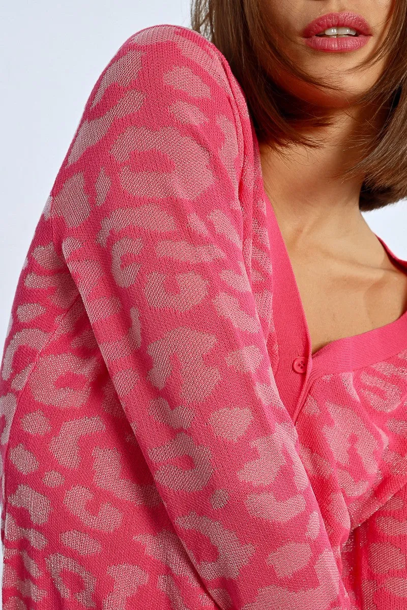 Molly Bracken Pink Leopard Print Cardigan