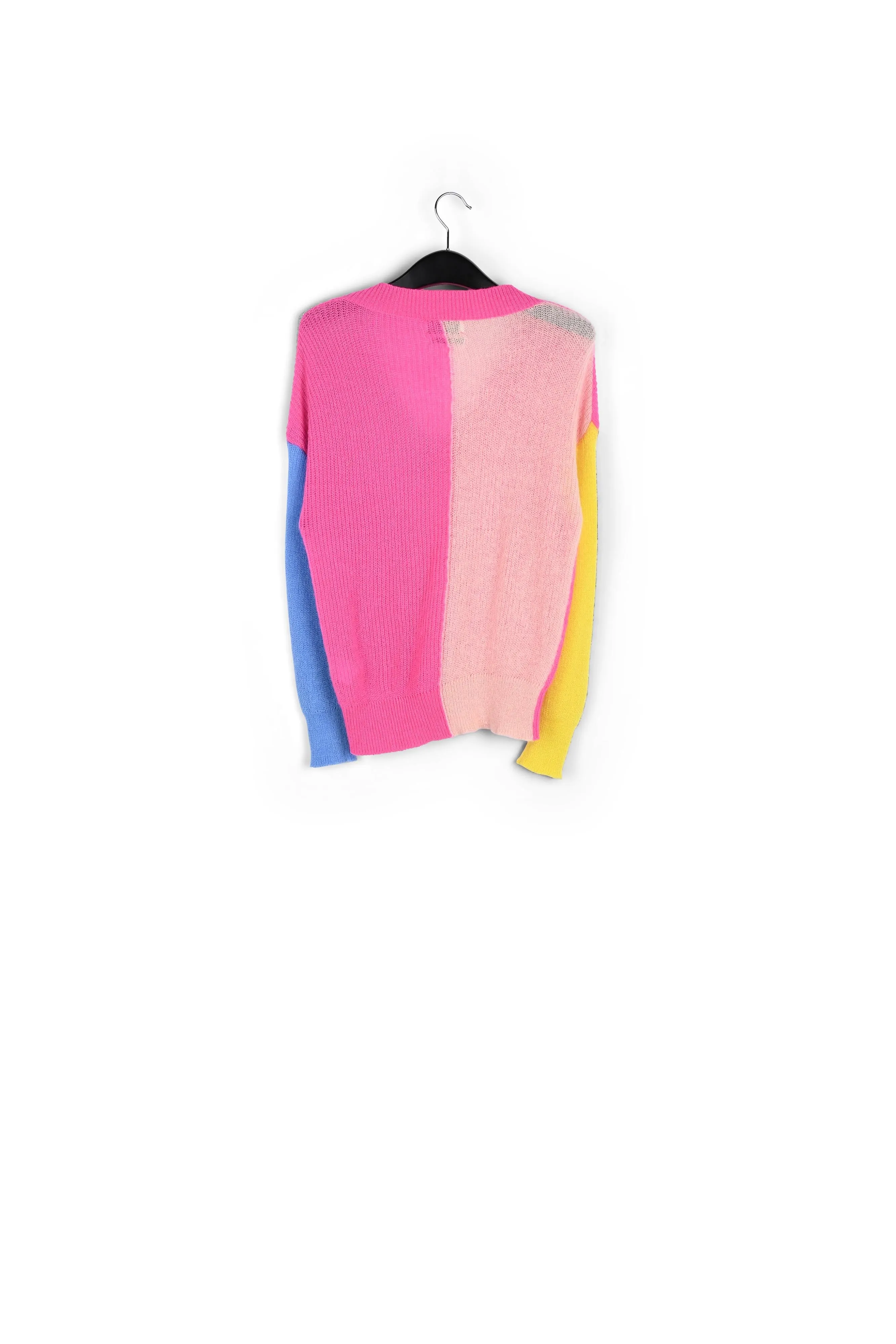 Multicolored mohair-blend ribbed-knit v-neck sweater