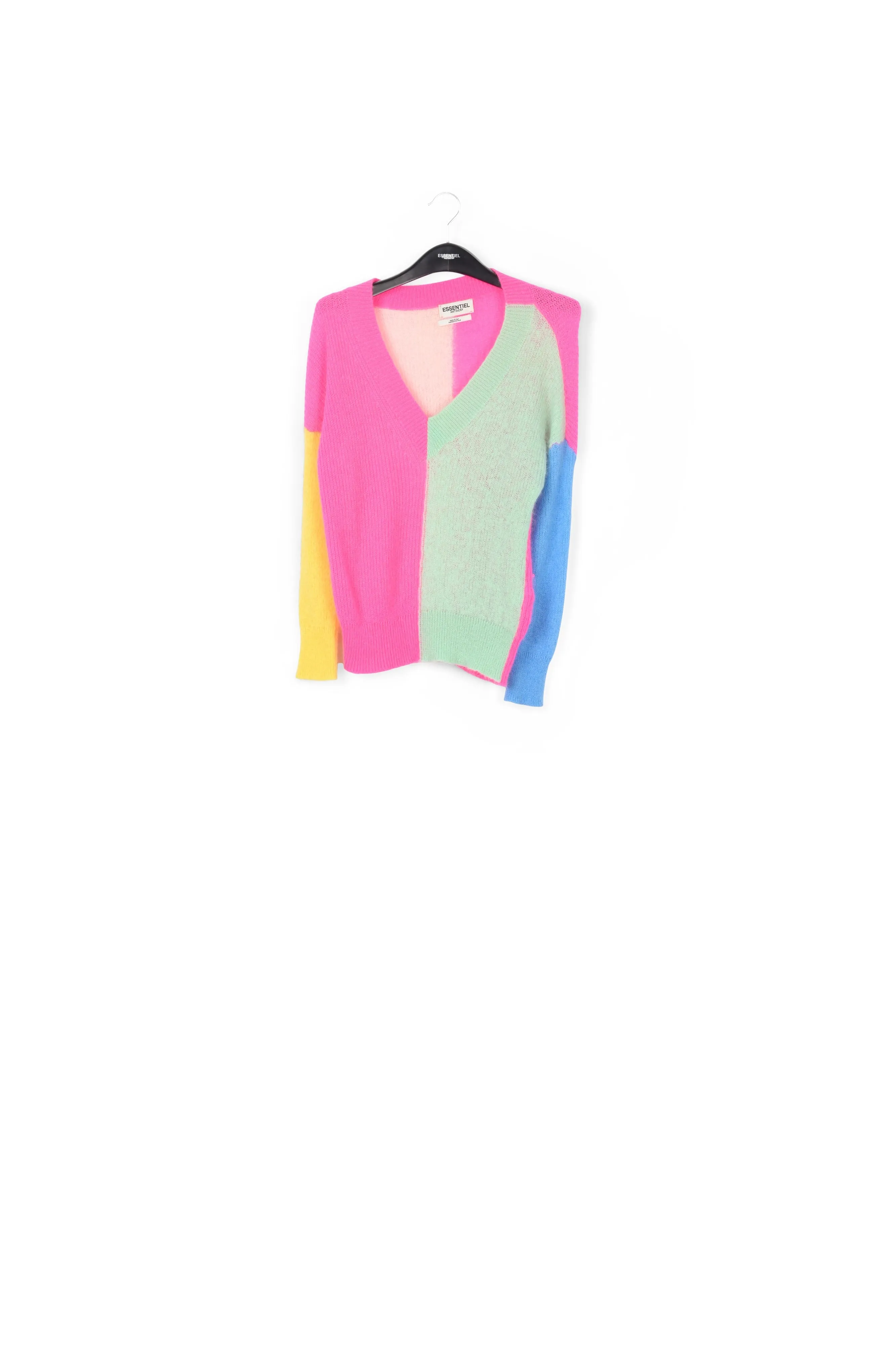 Multicolored mohair-blend ribbed-knit v-neck sweater