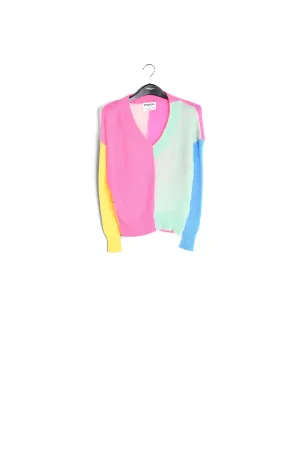 Multicolored mohair-blend ribbed-knit v-neck sweater