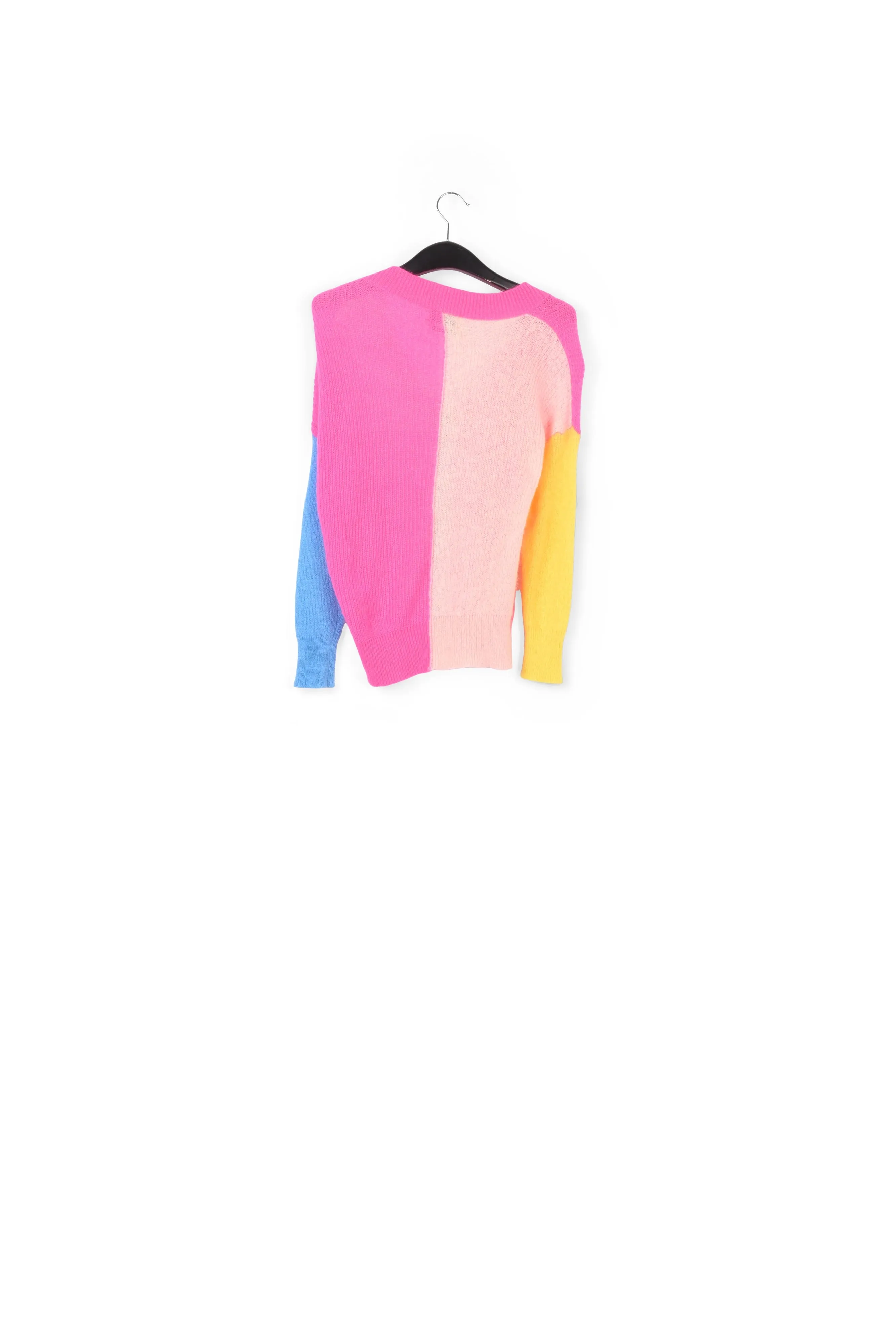 Multicolored mohair-blend ribbed-knit v-neck sweater