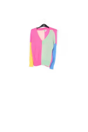 Multicolored mohair-blend ribbed-knit v-neck sweater