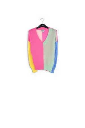 Multicolored mohair-blend ribbed-knit v-neck sweater