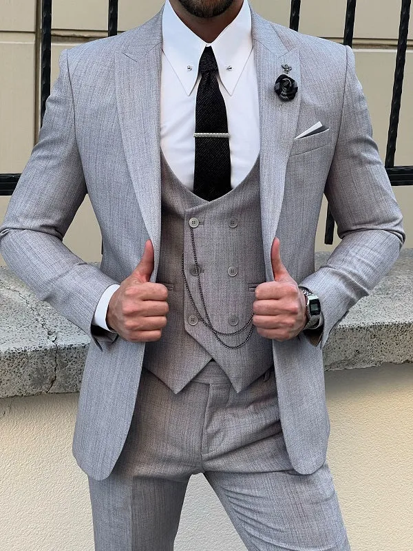 Napoli Gray Slim Fit Peak Lapel Suit - Versatile Elegance for Any Occasion