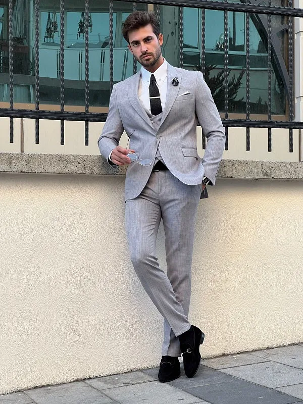 Napoli Gray Slim Fit Peak Lapel Suit - Versatile Elegance for Any Occasion
