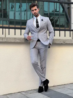 Napoli Gray Slim Fit Peak Lapel Suit - Versatile Elegance for Any Occasion
