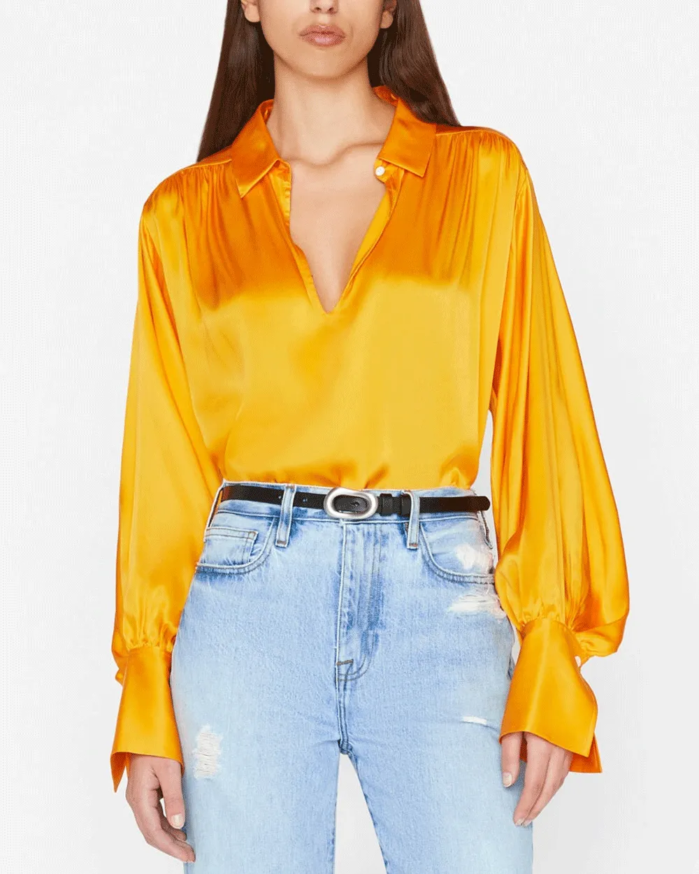Nectarine Satin Keyhole Popover Shirt