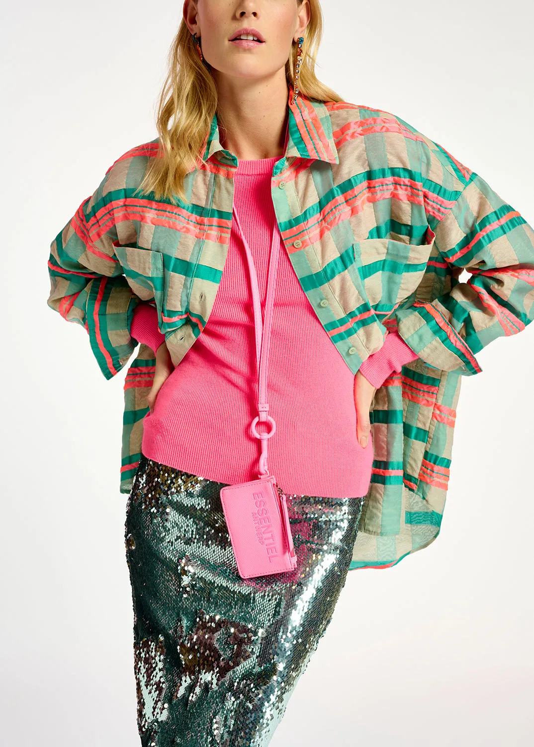 Neon pink rib-knitted sweater