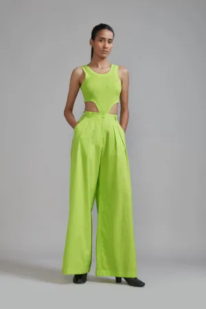 New Season Summer/Fall 24-Pants Green Long Pleated Cotton Neon-MT PL Trouser-Neon Green-Fashion Edit Mati