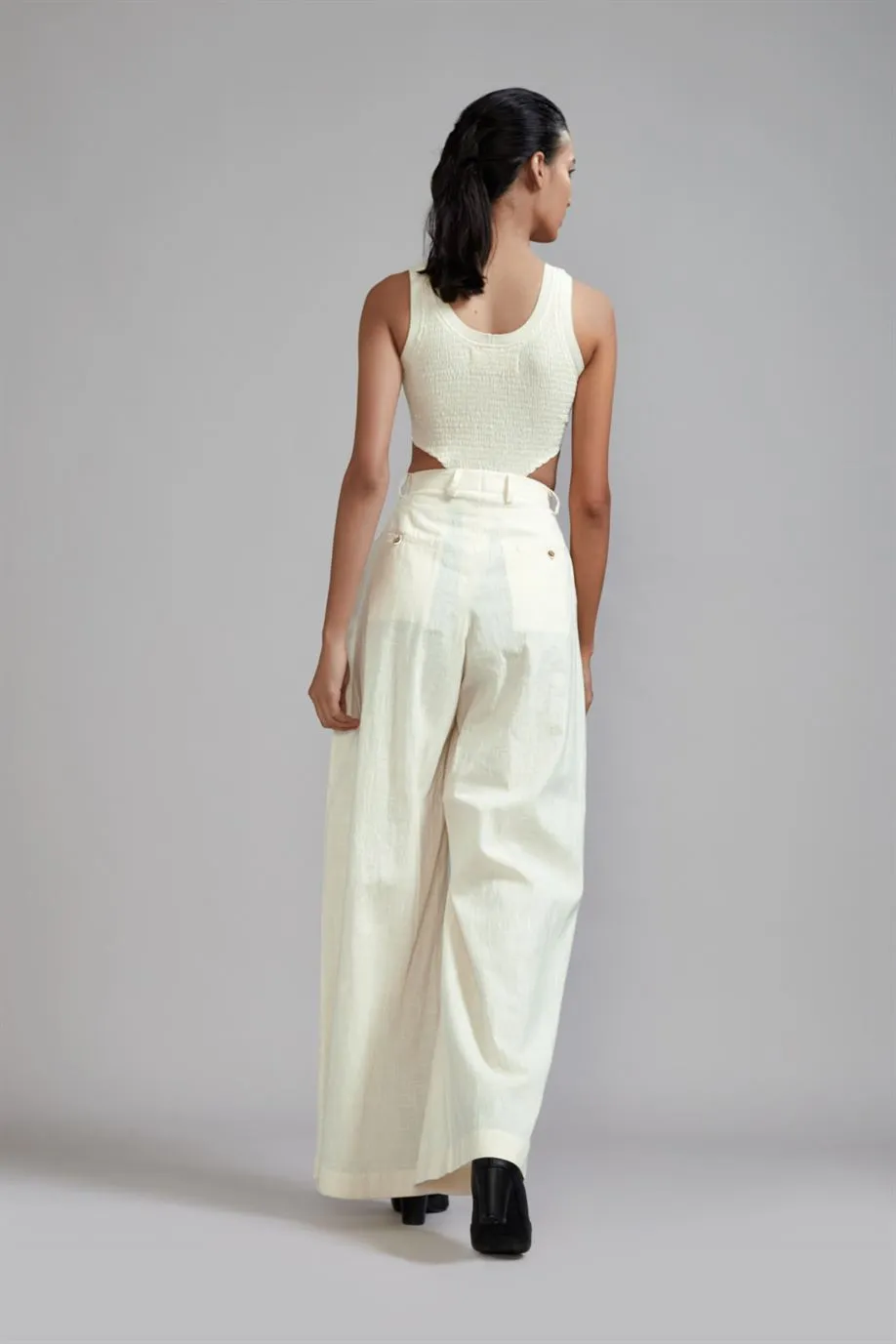 New Season Summer/Fall 24-Pants Long Pleated Cotton Offwhite-MT PL Trouser-Offwhite-Fashion Edit Mati