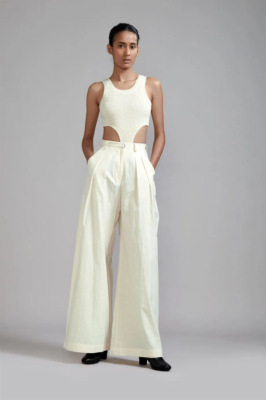 New Season Summer/Fall 24-Pants Long Pleated Cotton Offwhite-MT PL Trouser-Offwhite-Fashion Edit Mati